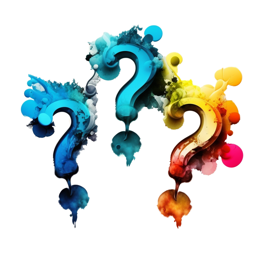 Wortgut - Drei farbige Fragezeichen
